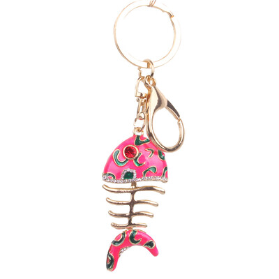 

Korean version of the metal diamond cute smart fish bone alloy key chain luggage car pendant unisex small gifts