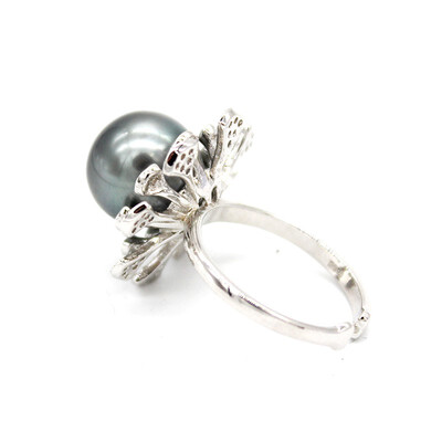 

Qingtianzhenzhu Tahitian black pearl fashion inlaid zircon ring Tahitian black pearl s925 silver zircon black pearl 16329