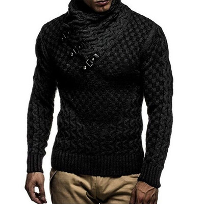 

Fashion Mens Turtleneck Sweater Cardigan Casual Slim Horns Buckle Thick Sweaters