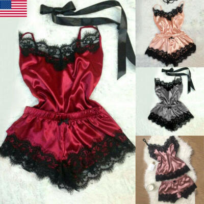 

Womens Lace Silk Sleepwear Sissy Sexy Babydoll Nightdress Lingerie Pajamas US