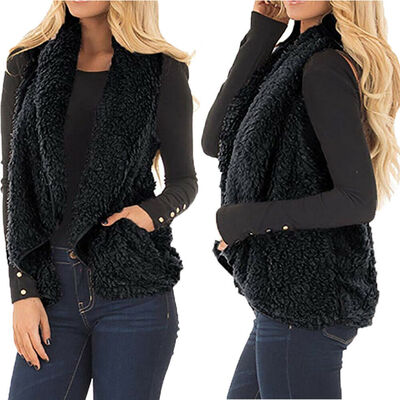 

Women Ladies Warm Pocket Fluffy Coat Fleece Fur Jacket Outerwear Vest Coat