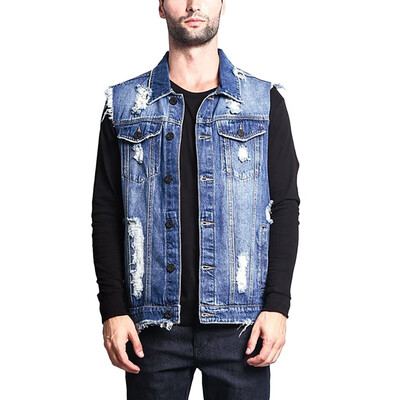 

Toponeto Summer Fashion Mens Fashion Hole Short-sleeved Mens Tops Denim vest