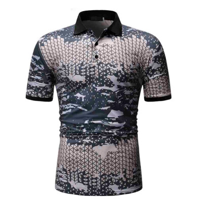 

Toponeto Summer Mens Fashion Casual Lapel Print Button Short Sleeve Top Blouse