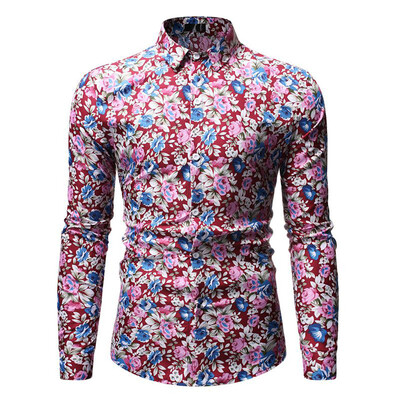 

Tailored Mens Fashion Hawaiian Style Leisure Printing Long-sleeved Shirt Tops Blouse