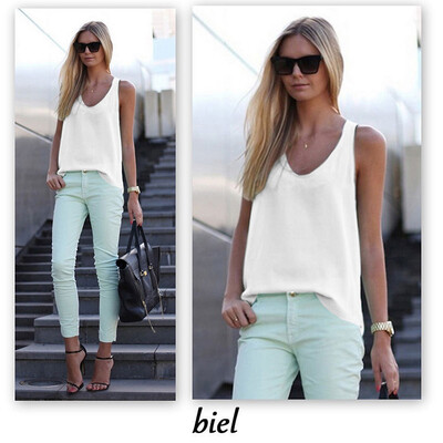 

Womens V Neck Sleeveless Loose Chiffon Tank Top