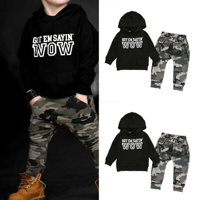 

Newborn Kids Baby Boys Hooded Tops Sweatshirt Camouflage Pants Outfits Set