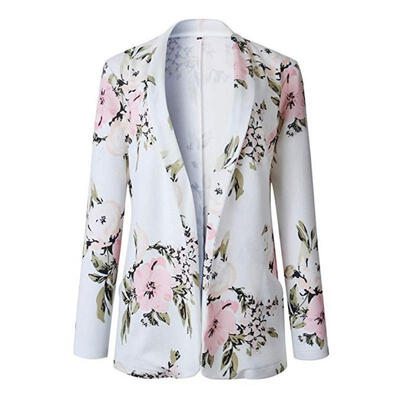 

Women 34 Sleeve Blazer Retro Floral Print Cardigan Jacket Open Front Casual Work Office Blazer