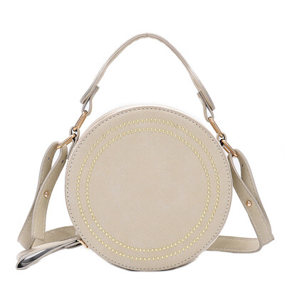 

Vintage Nubuck Leather Round Crossbody Bags For Women 2019 Ladies Rivets Purses&Handbags Female Small Circle Shoulder Bag