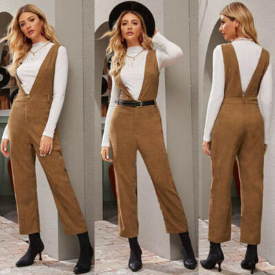 

Womens Slim Fit High Waist Rompers Corduroy Jumpsuit Playsuit Trousers Overalls