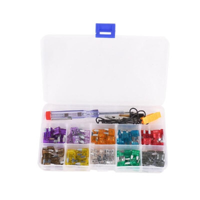 

100pcs Mini Car Fuse Kit Color Coded for Ten Amps Fuses with Alligator Clip Electric Tester Tweezer Fuse Puller