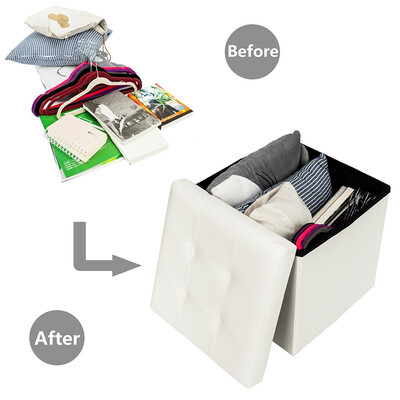 

PVC Leather Square Shape Storage Cube Ottoman Storage Seat Leather Stool White