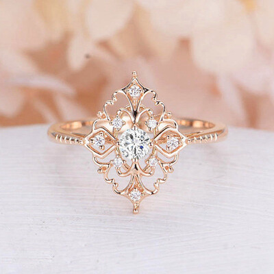 

Women 18K Rose Gold Plated Jewelry Wedding Rings White Sapphire Diamond Rings Size 6-10