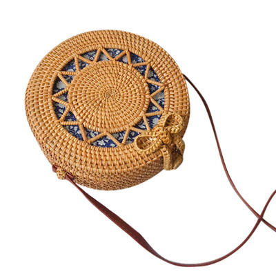 

Round Straw Bag Handmade Rattan Woven Retro Straw Rope Knitted Women Crossbody Bohemia Summer Beach Handbag T35
