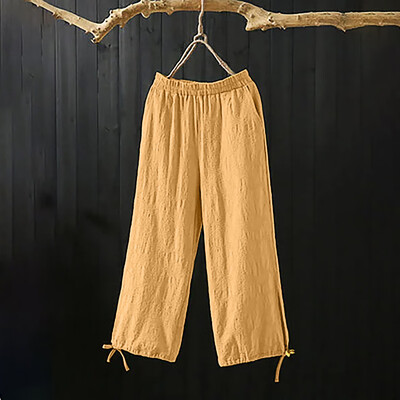 

Plus Size Women Pure Color Tightness Wide Leg Pants Pocket Drawstring Trousers