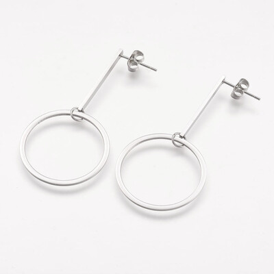 

304 Stainless Steel Dangle Ear Studs Ring Stainless Steel Color 51x25x1mm pin 07mm