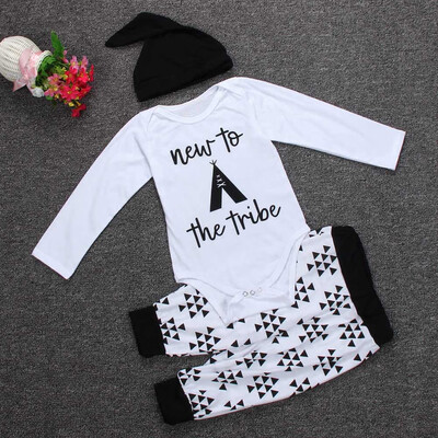 

Newborn Infant Clothes Baby Print Tops Romper Geometry Pants Hat Outfits Set
