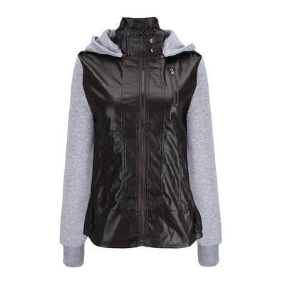 

Autumn Turn Down Collar Women Faux Leather Slim Retro Jackets Zipper Coat