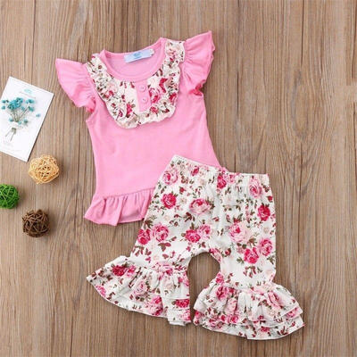 

Kids Toddler Baby Girl Floral T-Shirt Tops TankFlower Pants Outfit Clothes Set