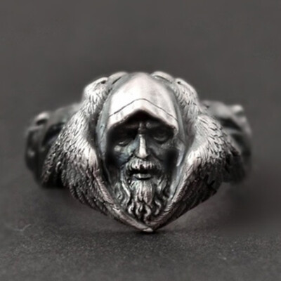 

Nordic Mythology Odin Raven Vintage 925 Sterling Silver Ring Men Viking Wolf Stainless Steel Punk Ring