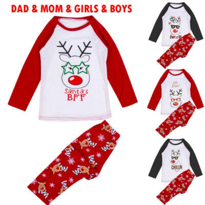 

Christmas Family Matching Pajamas PJs Set Dad Mum Kids Baby Xmas Sleepwear Gift