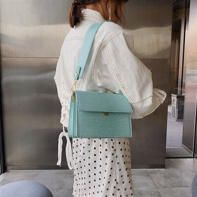 

Tailored Womens Retro Embossed Small SquareBag Wide Shoulder Strap Shoulder Messenger Bag