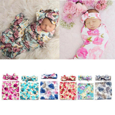 

Cotton Newborn Baby Swaddle Wrap Swaddling Sleeping Bag Blanket Headband Set
