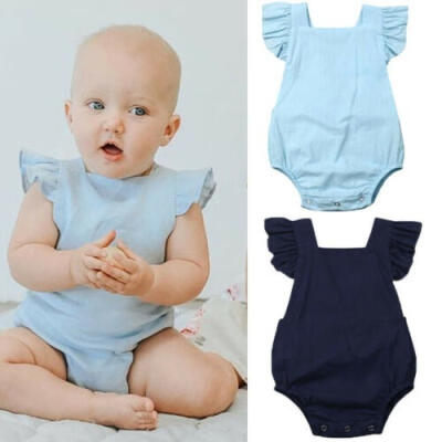 

Newborn Toddler Baby Girl Solid Color Ruffle Romper Bodysuit Jumpsuit Outfits Sunsuit