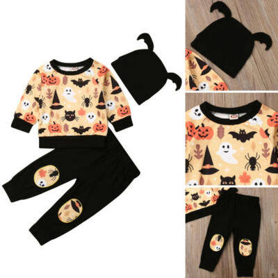 

USA Kids Baby Boy Girl Halloween Clothes Tops T-shirtPantsHat 3PCS Outfits Set