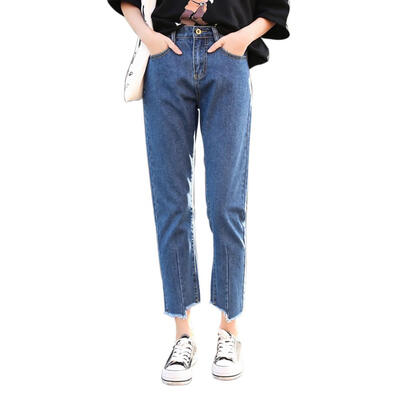 

Casual High Waist Jeans Women Denim Pencil Pants Irregular Skinny Trousers