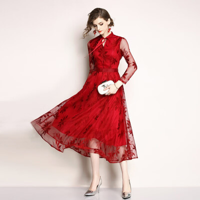 

2018 Autumn Womens Floral Crochet Lace Dress Hollow Out Sexy Vestidos Casual Slim Office Party Long Dresses