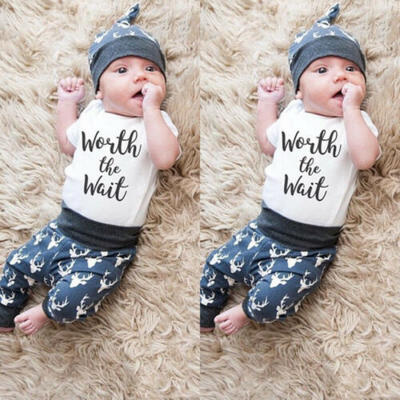 

US Stock Newborn Infant Baby Boy Romper TopsDeer Pants Leggings Outfits Clothes