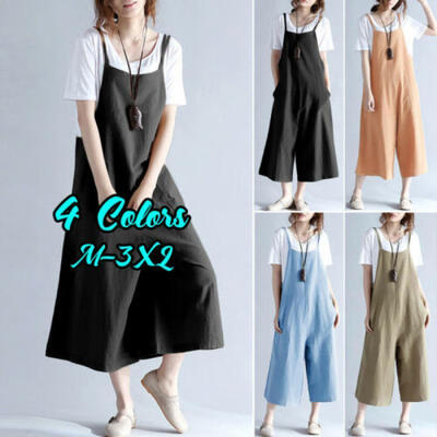 

Women Loose Plus Size Overalls Jumpsuit Bib Dungarees Wide Leg Pants Playsuit