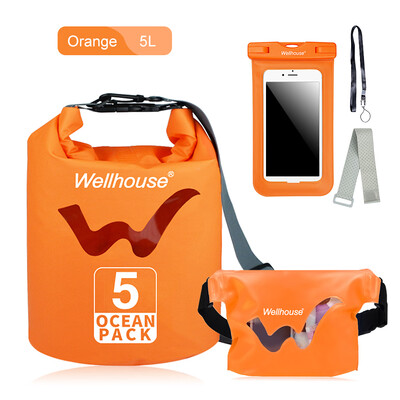 

Set of 3 Waterproof Dry Bag Waist Pack&Phone Case Outdoor Travel Beach Storage Bags for Kayking Rafting Boating