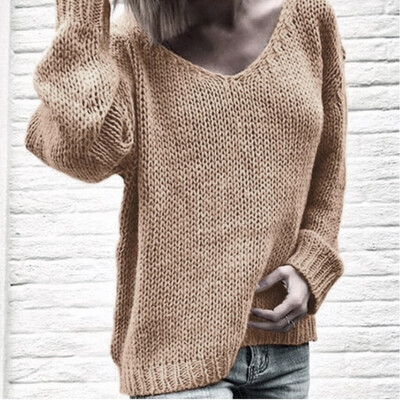 

Womens Autumn Long Sleeve Blouse V Neck Jumper Top Loose Sweater Casual T-shirt