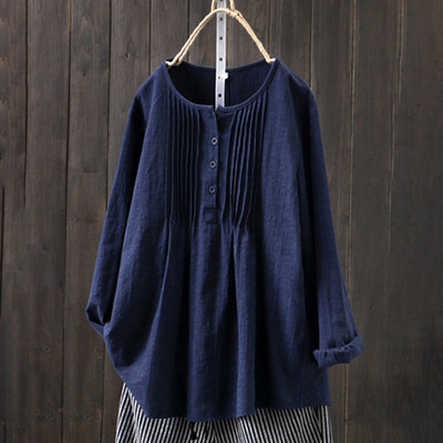 

Womens Holiday Loose Button Blouse Ladies Beach Long Sleeve Solid Color Tops