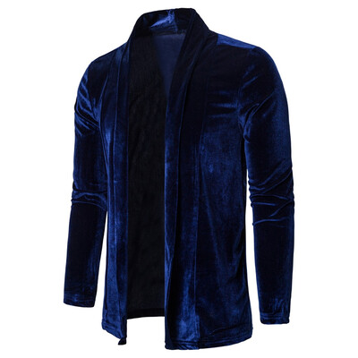 

Toponeto Men Pure Color Gold Velvet Trench Coat Cardigan Long Sleeve Outwear Blouse