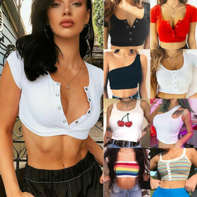 

US Women Sleeveless Summer Bustier Crop Top Vest Casual Tank Tops Blouse T-Shirt