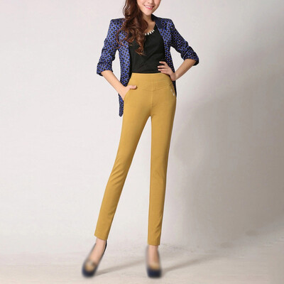 

Womens High Waist Work Pants Casual Office OL Waist Elastic Slim Fit Trousers