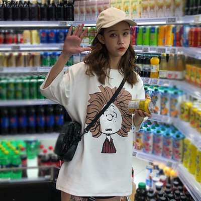 

Womens Round Neck Cartoon Character Print Short Sleeve Loose T-Shirt O-Neck Casual Summer T-Shirts