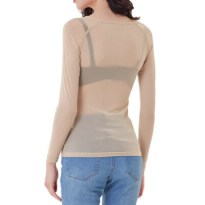 

Nomeni Women See-Through Long Sleeve Seamless Arm Shaper Top Mesh Shirt Blouse
