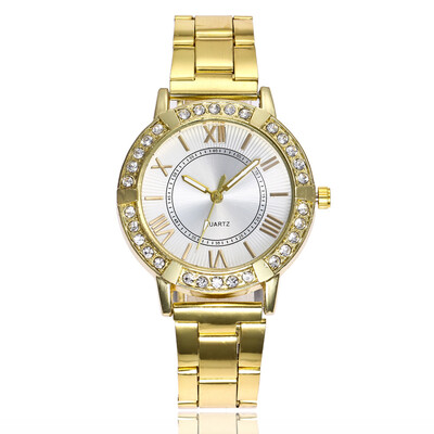 

New personality fashion ladies rhinestone inlaid steel belt watch Roman scale quartz watch