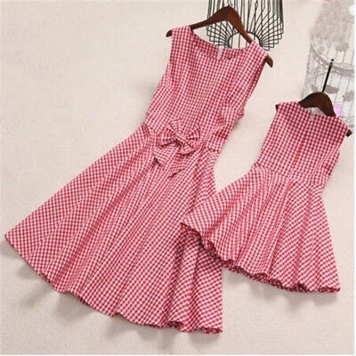 

Mother&Daughter Clothes Bowknot dress Family Matching Outfits Pleated Girls