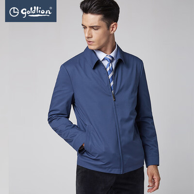 

Goldlion Mens Windproof Dark Jacquard Simple Lapel Jacket Mens Tibetan Blue