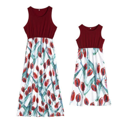 

Summer Family Matching Dress Mother And Daughter Clothing Floral Maxi Dress