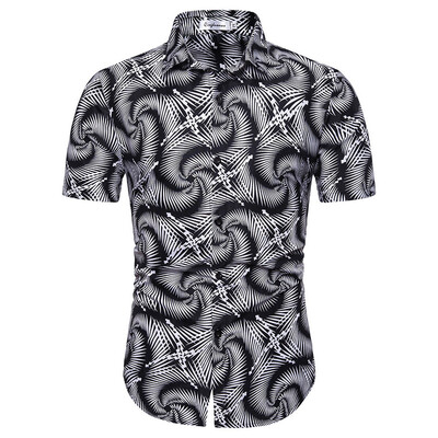 

Tailored Mens Hawaii Printed Splicing Pattern Casual Fashion Lapel Short Sleeve Shirt