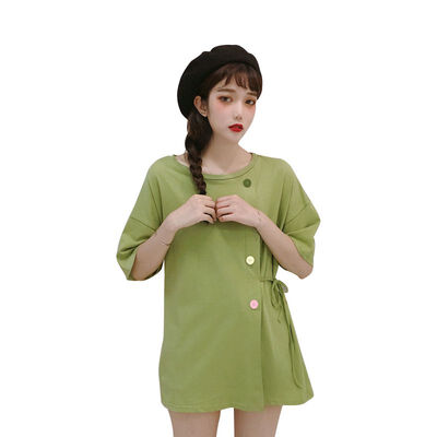 

Loose Fashion Split Short-sleeved T-shirt Female Student Color Button Half-sleeved Shirt