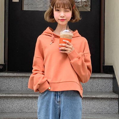 

Sweatshirt Women Harajuku Hoodies Girls Solid Color Hooded Tops Long sleeve New Social Korea style Winter Thin Coat