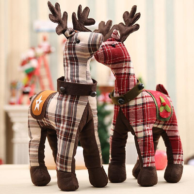 

Christmas Elk Doll Ornaments Coffee Red Checker Cloth Reindeer Doll Toy Christmas Window Office Decorations