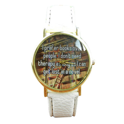 

Literal English Leather Analog Vogue Drop Shipping Women Men Casual Library Books Letter Print PU Leather Quartz Watch &Ff