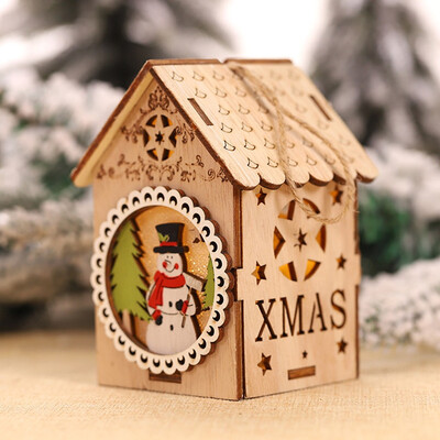 

Gobestart LED Light Wood House Cute Christmas Tree Hanging Ornaments Holiday Decoration